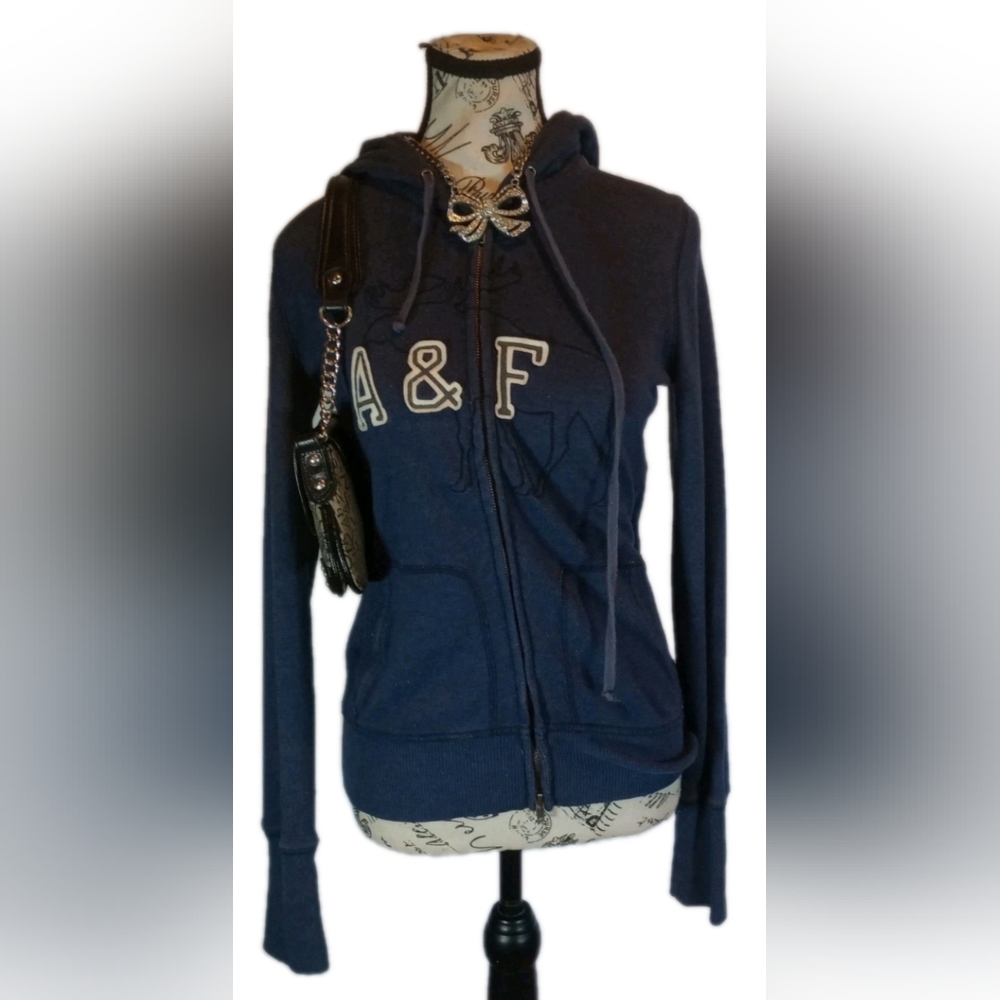 Vtg Abercrombie & Fitch Muscle Fit Hoodie Navy Blue Y2K L